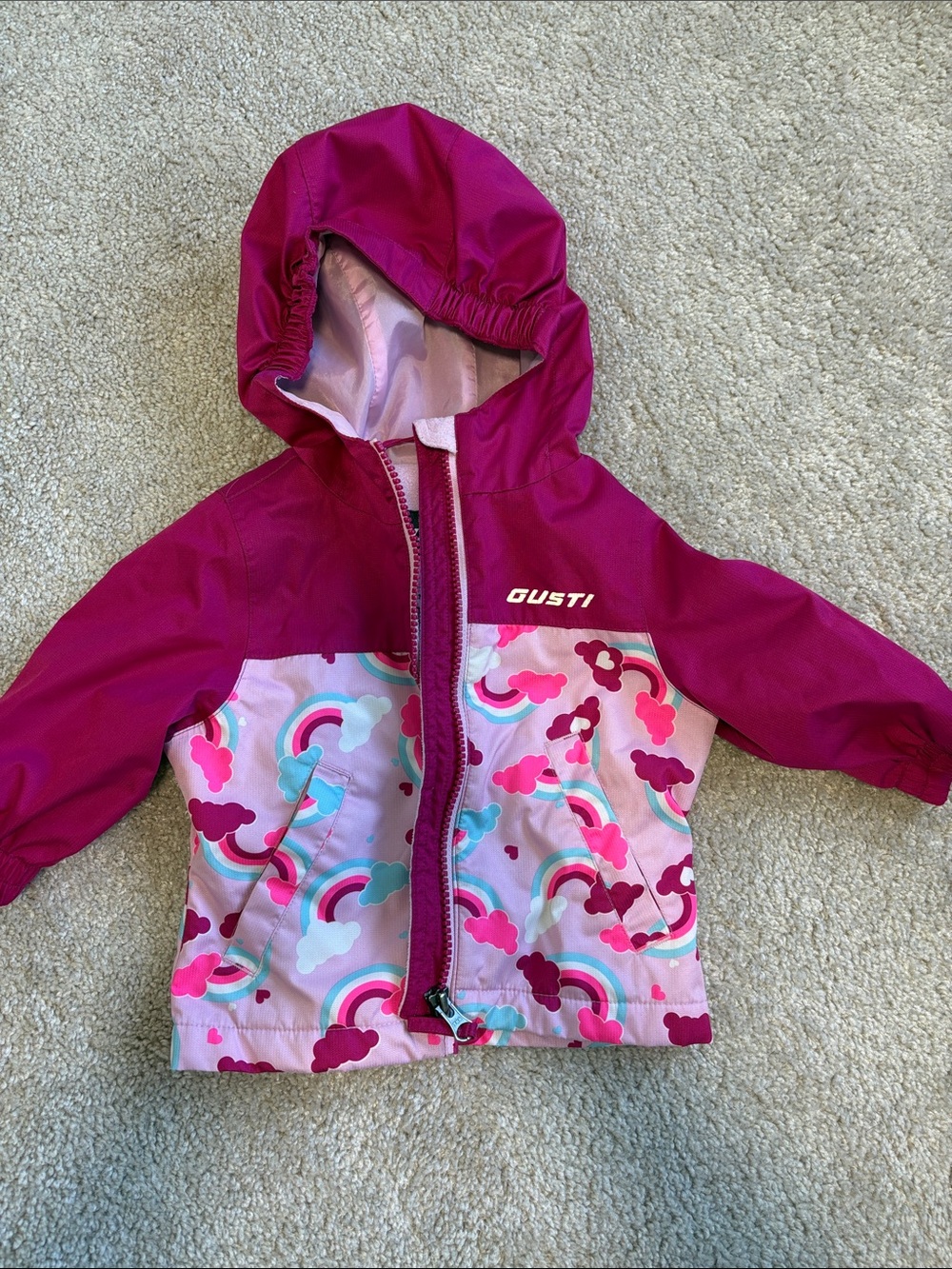 Gusti Girls' Magenta & Pink Rain Jacket with Rainbow Print